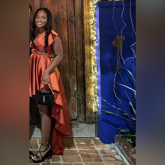 High Low Rust Satin Sexy Dress - Picture 1 of 5